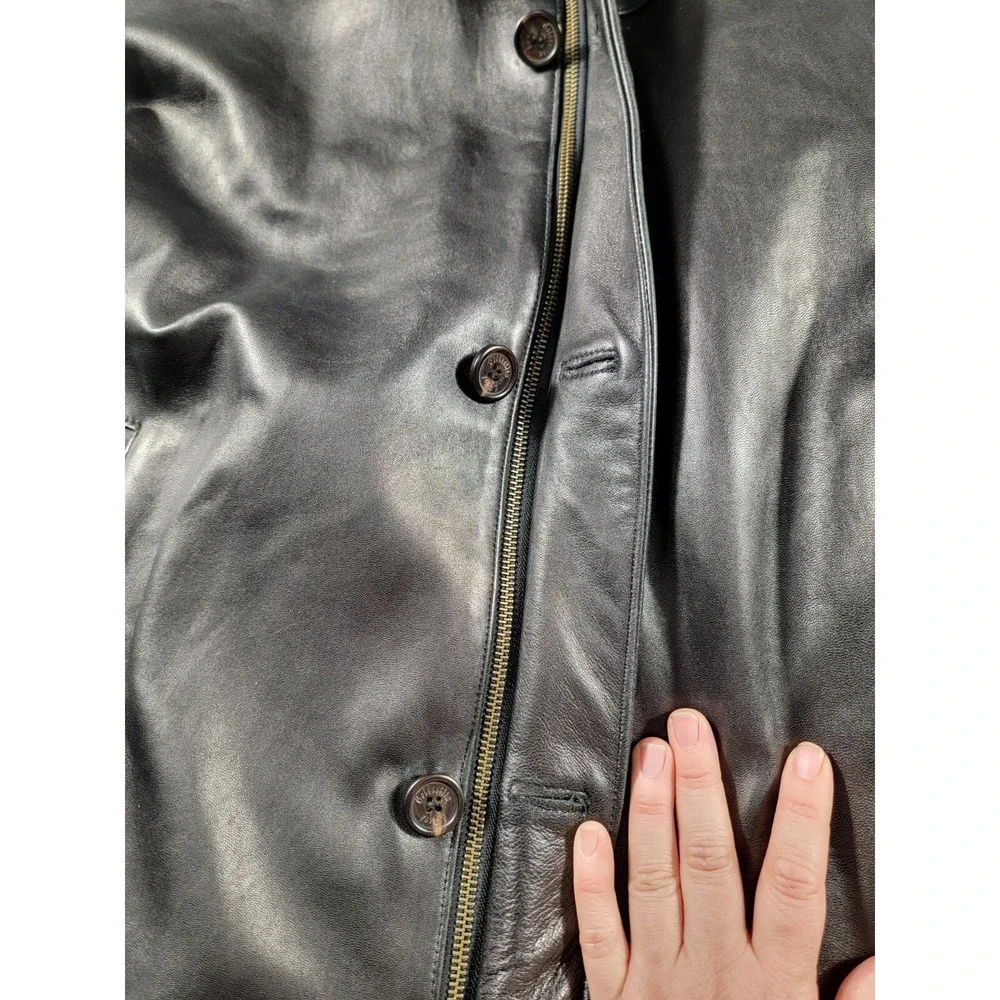 J. Park Collection Men's Large Black Soft Lambskin Leather Full‎ Zip and Button